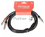 Кабель аудио FORCE FLC-18/31/8" TRS mini Jack - 2xRCA, высококачественный стерео, используется для подключения смартфонов к профессиональным аудио устройствам, диаметр 6 мм, профессиональные металлические разъемы, длина 3 м