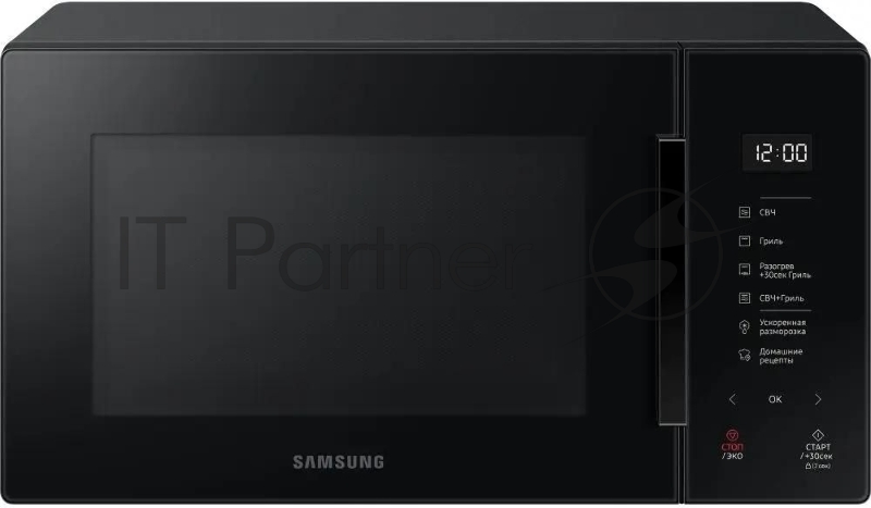 Микроволновая печь Samsung MG23T5018AK/BW черный, 23 л, 800 Вт, переключатели - сенсор