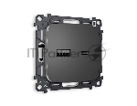 Комплект механизма розетки OMEGA Антрацит серый 2USB A+C 20W (быстрая зарядка) QUANT (OP6610, VM177) MO661010