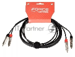 Кабель аудио FORCE FLC-20/32xRCA (M) - 2xRCA (M), стерео, используется для подключения бытовых и DJ аудио устройств к микшерам, диаметр 4,8 мм, металлические разъемы, длина 3 м