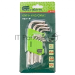 Набор ключей имбусовых Сибртех Tamper-Torx, 9 шт., TT10-TТ50, 45x, закаленные, короткие, никель