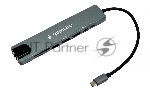 Док-станция Type-C Gembird UHB-D3, 8в1: USB2.0, USB3.1, Type-C PD87W, Type-C, HDMI, SD/TF, RJ45, кабель 20см, алюминий