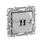 Розетка USB Legrand 672494 с двумя USB-разьемами 240В/5В 2400мА - Etika - алюминий