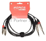 Кабель аудио FORCE FLC-37/32x1/4" TS Jack (M) - 2xRCA (M), стерео, используется для подключения бытовых и профессиональных аудио устройств между собой, диаметр кабеля 4,8 мм, профессиональные металлические разъемы, длина 3 м