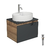 Комплект для ванной, 4 предмета (Тумба подвесная Bau Blackwood 60 графит + Раковина BAU 51х41, с отв. под см-ль, Смеситель Dream, нерж. сталь, выпуск)