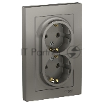 Розетка 2-м СП AtlasDesign 16А IP20 с заземл. в сборе сталь SchE ATN000924
