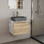 Комплект: тумба Bau Dream Blackwood 60, 1 ящик, раковина BAU Cerama 48х37, темно-серая, смеситель Hotel Stil, нерж сталь