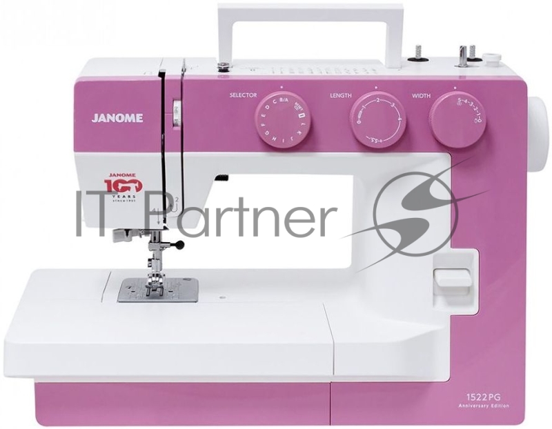 Швейная машина Janome 1522PG белый/розовый, электромеханическая, вертикальный качающийся, 25 операций, петля автомат