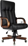 Кресло руководителя Бюрократ T-9932Walnut-Low черный, кожа, низк. спин. крестов. металл/дерево