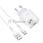 Зарядное устройство Hoco 18Вт, 3А, QC3.0, 1xUSB + кабель USB/Type-C, C72Q, белый, блистер