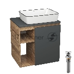 Тумба Bau Dream Blackwood 60 правая, графит, раковина BAU Hotel Black Rand 48х37, выпуск клик клак, хром