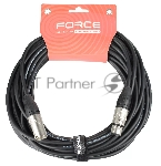 Кабель микрофонный FORCE FMC-05/15XLR (M) - XLR (F), высококачественный балансный, малошумящий с проводниками из безкислородной меди OFC, диаметр 6 мм, профессиональные металлические разъемы, длина 15 м, цвет черный