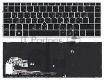 Клавиатура для ноутбука HP Elitebook 840 G5 черная с серебристой рамкой и подсветкой и указателем