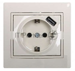 Розетка 1-м СП Мира 16А с з/к +USB крем. LEZARD 701-0303-181