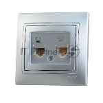 Розетка компьютерная + телеф. СП Мира RJ11 + RJ45 метал. сер. Lezard 701-1010-143