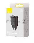 Сетевое зарядное устройство BASEUS Compact Quick Charger, два порта USB, один порт Type-C, 30W, 5V, 3.0A, черный