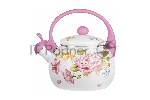 Чайник для плиты LR00-20 LARA (эмаль) PINK 2.5 л, индукционное дно, свисток, автоподъем крышки