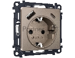 Комплект механизма электрической розетки ALFA Темная бронза матовый 2USB A+C 20W (быстрая зарядка) с/з QUANT (AP6400, VM160) MA640010