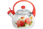 Чайник для плиты LR00-20 LARA (эмаль) RED 2.5 л, индукционное дно, свисток, автоподъем крышки