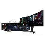 Монитор 49" Gigabyte AORUS CO49DQ-EK QD-OLED 5120x1440, 144 Гц, 0.03 мс, 32:9, 250 кд/м², 2xHDMI 2.1, DP 1.4, USB-C (18 Вт), 3.5 Jack, USB Hub (3x USB 3.2), динамики (2x5 Вт), HDR10, изогнутый экран (1800R), черный