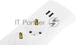 Сетевой фильтр 5 гнезд, 3м, 3х1,5мм², с автовыкл, 2 USB, белый Kranz, вид 13