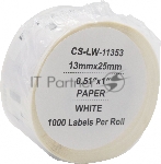 Этикетки Cactus CS-LW-11353 сег.:25x13мм черный белый 1000шт/рул Dymo Label Writer 450/4XL