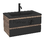 Тумба под раковину Bau Stil Loft black brushed, раковина кварцевая BAU Stil 75, черный металлик, смеситель Dream Black, черный