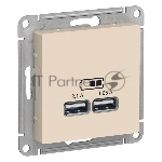 Розетка USB, 5В, 1 порт x 2,1 А, 2 порта х 1,05 А, механизм ATN000233 Schneider Electric Бежевый