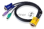 Шнур, мон+клав+мышь PS/2, SPHD15=>HD DB15+2x6MINI-DIN ATEN (2L-5202P) Male-3xMale, 8+6+6 проводов, опрессованный, 1.8 метр., черный