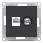 Розетка телевизионная +комп двойная RJ45+TV, кат.5E, механизм, карбон