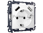 Комплект механизма электрической розетки ALFA Белый матовый 2USB A+A 18W (быстрая зарядка) с/з QUANT (AP1290, VM155) MA129010