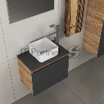 Комплект для ванной, 4 предмета (тумба Bau 50, графит + раковина BAU Hotel mini 24х24 + смеситель Hotel Still, выпуск клик-клак, хром)