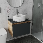 Комплект: тумба Bau Dream Blackwood графит 60, 1 ящик, раковина круглая накладная BAU Element D41, мрамор, смеситель Hotel Dream, нерж сталь
