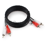 Кабель аудио Cablexpert CCA-2R2R-3M-N, 2xRCA/2xRCA, 3м, черный, пакет