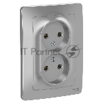 Розетка 2-м СП Blanca 16А 250В без шторок без заземл. алюм. SchE BLNRS000023