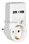 Белый адаптер Т-01/01 1 место 2P+PE 16А 2хUSB 2,1A IEK