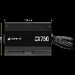 Блоки питания/ Power Supply Corsair CX750, Model RPS0146, 750W 80+ Bronze (ATX, 2.31, Non-modular, 1x24(20+4)pin, 1xCPU 8(4+4)pin, 2xPCIe*2 8(6+2)pin, 3xSATA3, 2xMOLEX4pin, Active, 120x120mm, 150x120x86mm, APFC, Power cable-EU, black)