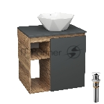 Тумба Bau Dream Blackwood 60 правая, графит, раковина BAU Crystal 40х40, выпуск клик клак, белый