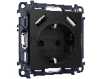 Комплект механизма электрической розетки ALFA Черный матовый 2USB A+A 18W (быстрая зарядка) с/з QUANT (AP8090, VM155) MA809010