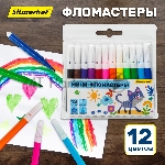 Фломастеры Silwerhof Веселые друзья 8мм 88мм, круглый корпус, вентилируемый колпачок, 12 цветов, пакет с европодвесом, вид 7