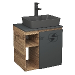 Тумба Bau Dream Blackwood 60 правая, графит, раковина BAU Cerama 48х37 темно-серая матовая, смеситель Hotel Black, черный