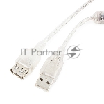 Кабель-удлинитель USB2.0 Pro Cablexpert CCF-USB2-AMAF-TR-0.75M, AM/AF, 0,75м, экран, 2феррит.кольца, прозрачный, пакет