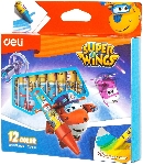 Восковые мелки Deli EC21000 Super Wings 12 цветов, картонная коробка с европодвесом, вид 8