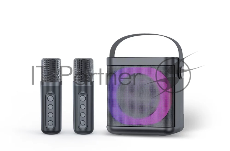 Переносная караоке система TRS2406 iconBIT K702B Колонка 10Вт, 2 микрофона Bluetooth, подсвктка, с аккумулятор в колонке 1500mAh и микрофонах, 16*12*16.7 CM, черный