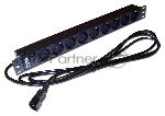 Блок розеток 19" 9 шт. без выключателя, 10A 250V, шнур питания с вилкой C14, 3.0 м