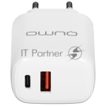 Сетевое зарядное устройство Qumo Energy PD 35Вт, (модель 0117), порты: USB-A QC3.0 + USB Type-C PD, белый
