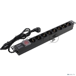 Блок розеток горизонтальный ExeGate ServerPro PDU-19H802 Al-8S-EU1.8-SW, 19", 1U, Алюминий, 8 Schuko, кабель с евровилкой VDE-250V-16A-3*1.5mm2, 1.8 метра, выкл. с подсветкой, черный