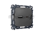 Комплект механизма розетки OMEGA Графит мягкое касание 2USB A+C 20W (быстрая зарядка) QUANT (OP9110, VM177) MO911010