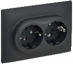 Розетка 2-местная IEK SKANDY SK-R08G (SK-R21-16-K53-F) с заземлением, без защитных шторок 16А в сборе, графит