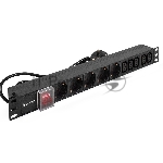 Блок розеток горизонтальный ExeGate ServerPro PDU-19H009 Al-5C135S-EU2.5-SW, 19", 1U, Алюминий, 5 IEC 320 C13, 5 Schuko, кабель с евровилкой VDE-250V-16A-3*1.5mm2, 2.5 метра, выкл. с подсветкой, черный